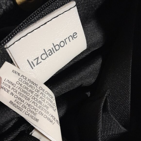 Y2k Liz Claiborne Black Poly Vinyl Tote Bag Minimalist Classic Pretty Style - Picture 6 of 11